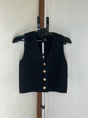 Classic Black Button-Front Knit Vest